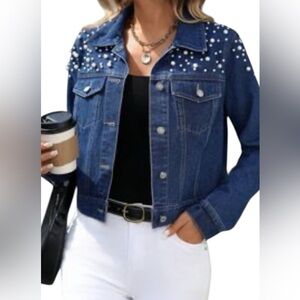NEW. Northwest Blue Pearl-Studded Denim Jacket